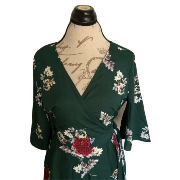 Influence Dress Floral Size10 Green High Low Flowy Womens V Neckline Asymmetric - Picture 2 of 12